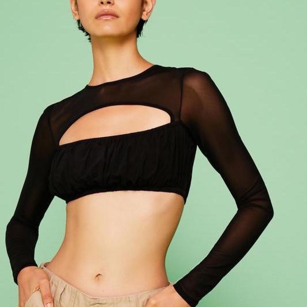 I AM GIA ANYA CROPPED TOP WITH MESH
SLEEVES BLACK